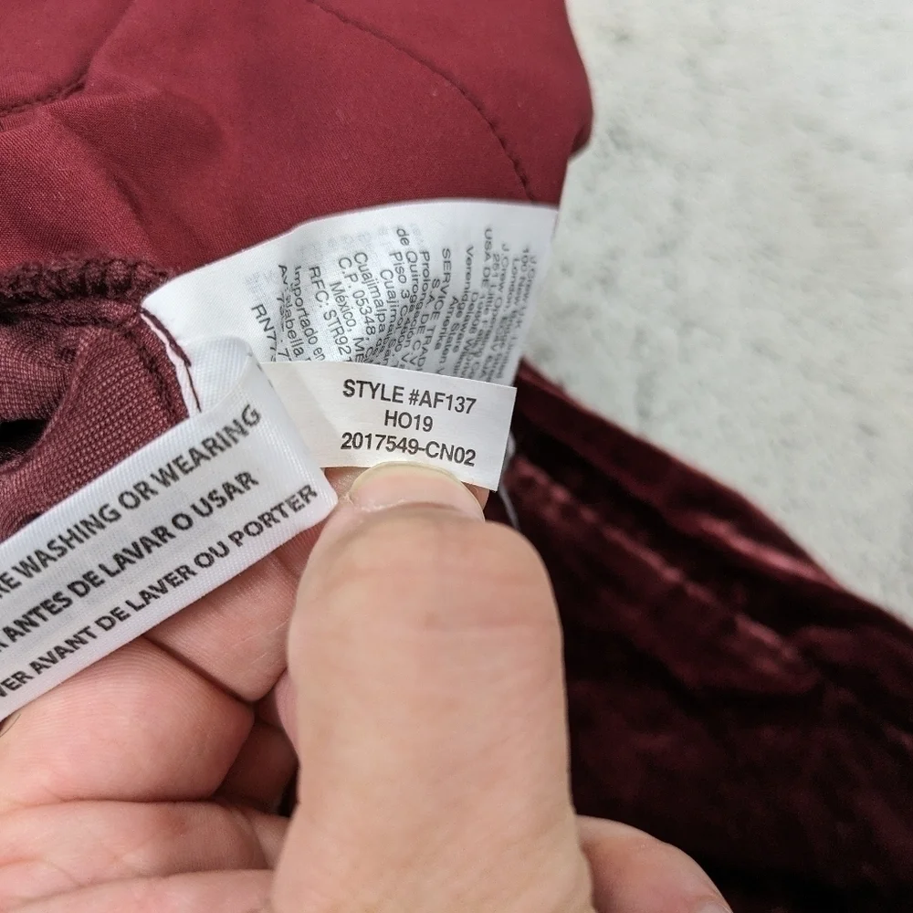 Madewell Pants Women's S Red Velvet Tapered Pleat Pull-On Relaxed High-Rise